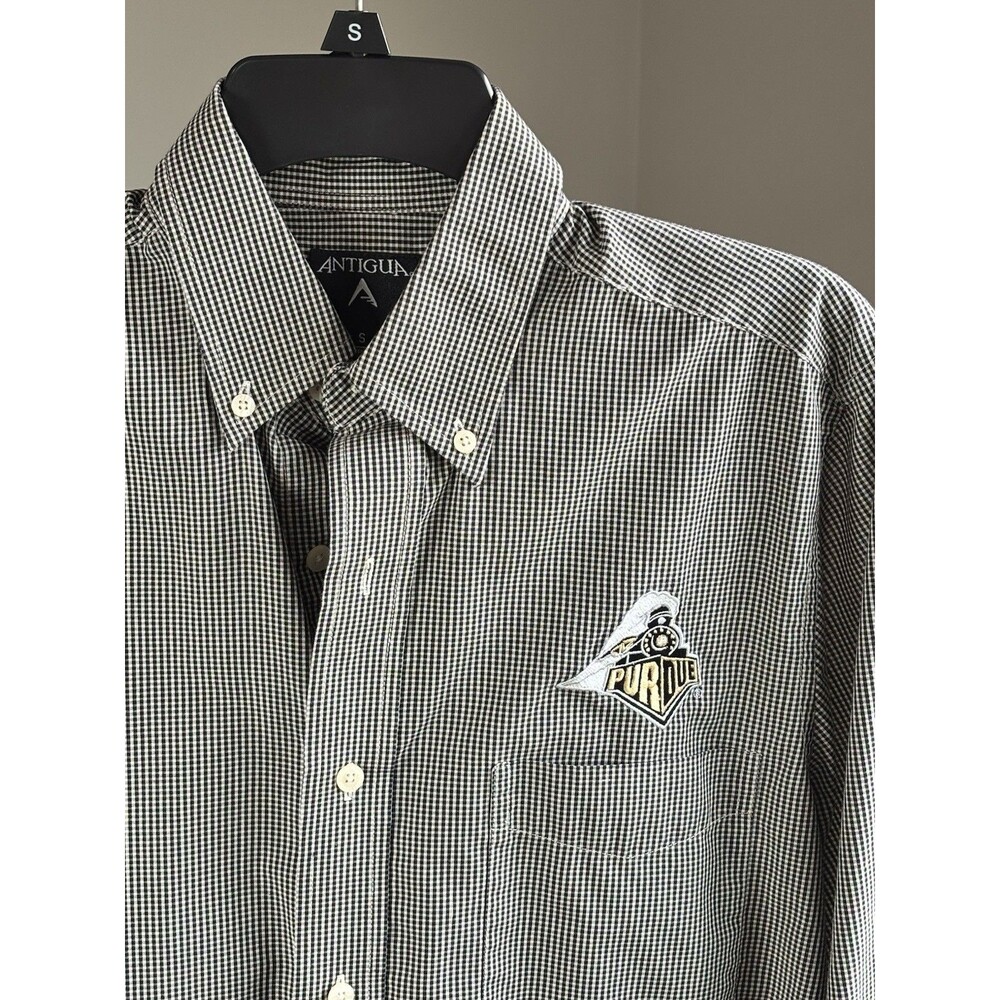 Purdue TRAIN boilermakers Antigua Men’s Small L/S Button Down shirt black check